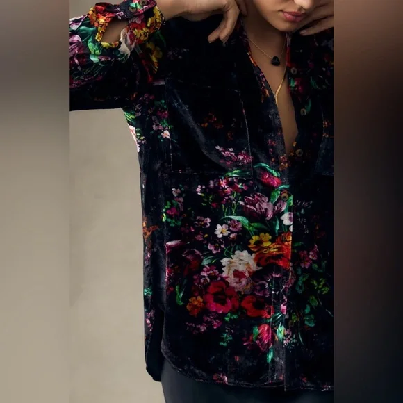 🔴SOLD🔴Anthropologie Pilcro Hadley Relaxed Buttondown Shirt: Velvet Edition Large - Picture 2 of 11